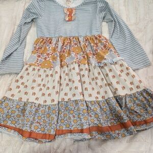 Matilda Jane Blue and Orange Floral Striped Dress